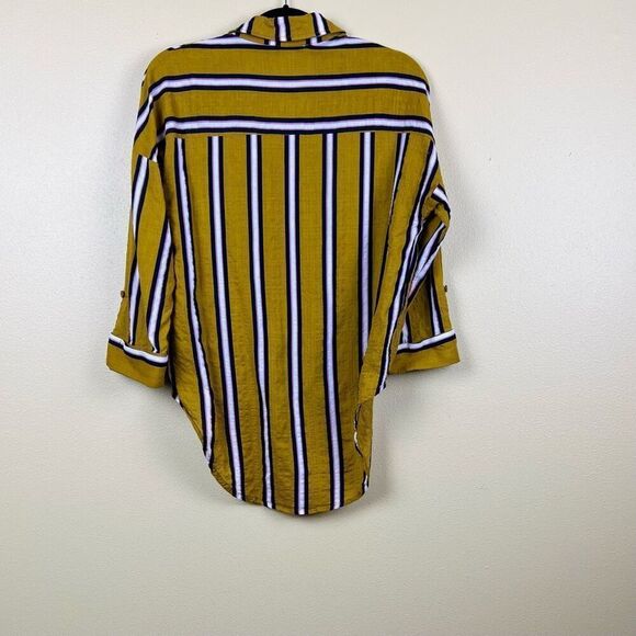 Favlux Fashion Blouse Tops Striped Mustard Size S - Picture 2 of 7